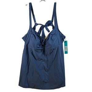 Septangle Navy Blue Tankini Swim Top Size 22 Lace Up Adjustable‎ Tie Back